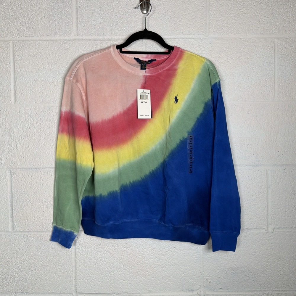 Polo Ralph Lauren Youth XL 16 Rainbow Tie Dye Crewneck Sweatshirt NWT